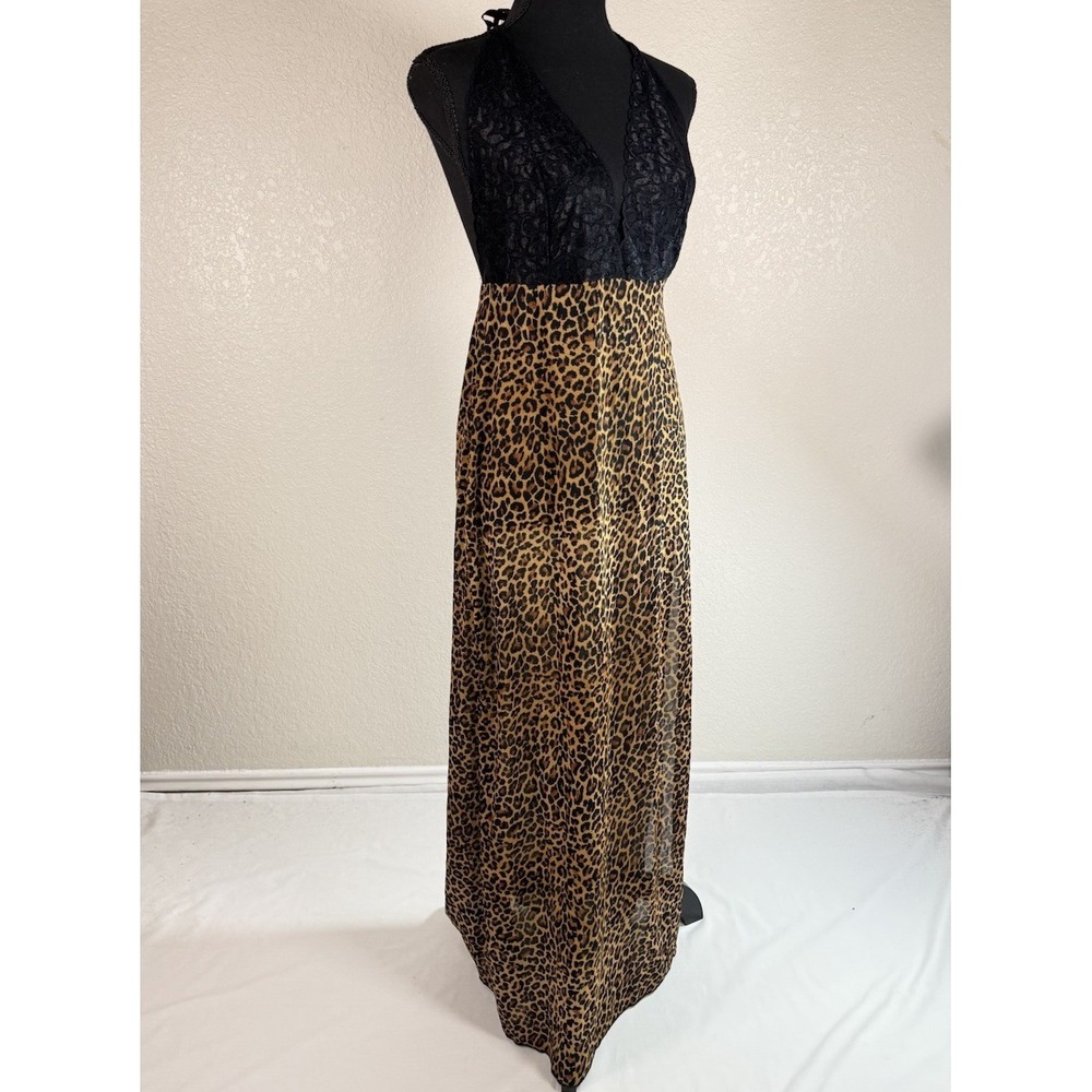 Petra Fashions Sz Small Sheer Leopard Halter Nightgown Y2K Open side